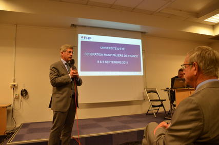 Le président de la FHF, Frédéric Valletoux, ouvre les universités d'été 2015 en rappelant la contribution collective de la FHF sur nombre de débats Le président de la FHF, Frédéric Valletoux, ouvre les universités d'été 2015 en rappelant la contribution collective de la FHF sur nombre de débats